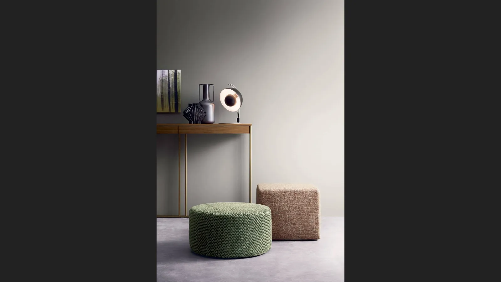 Pouf Quadrato e Tondo in tessuto di Lema