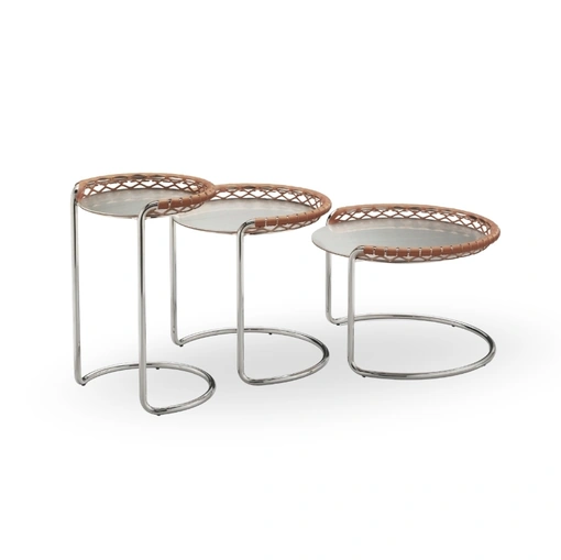 Tavolini P47 in metallo e cuoio intrecciato di Midj