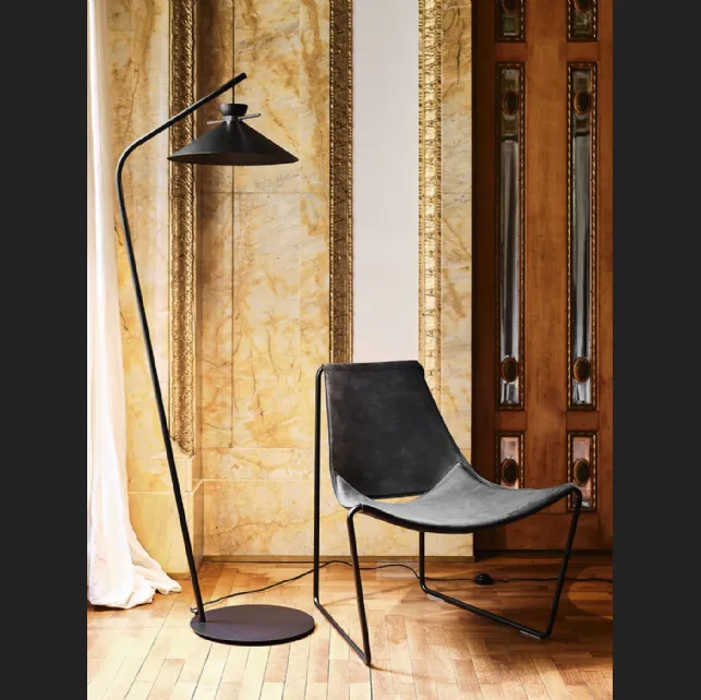 Lampada da terra in metallo verniciato Nero Japan di Midj
