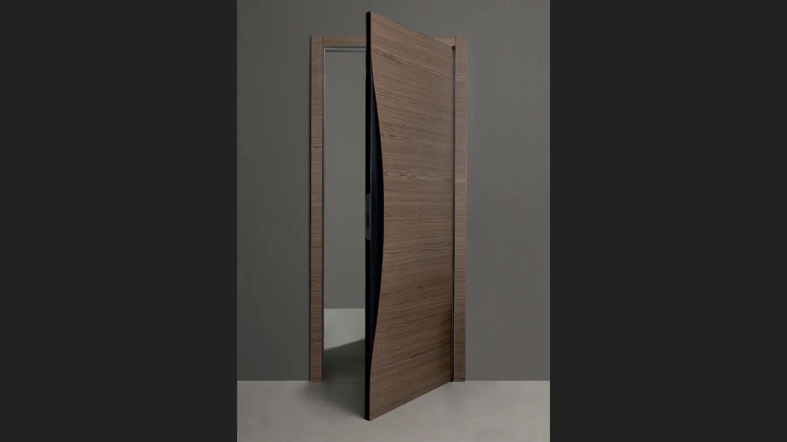 Porta per interni di design in legno noce canaletto con serratura magnetica Blow di Albed