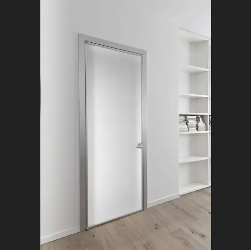 Porta per interni Prima in Vetro Bianco con telaio in alluminio di Albed