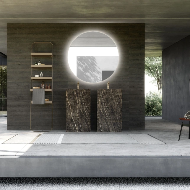 Mobile Bagno da appoggio M System 022 in Gres Cava Noir Desir lucido di Baxar