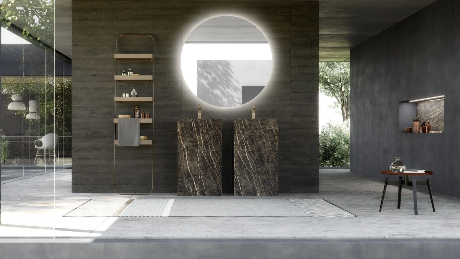 Mobile Bagno da appoggio M System 022 in Gres Cava Noir Desir lucido di Baxar