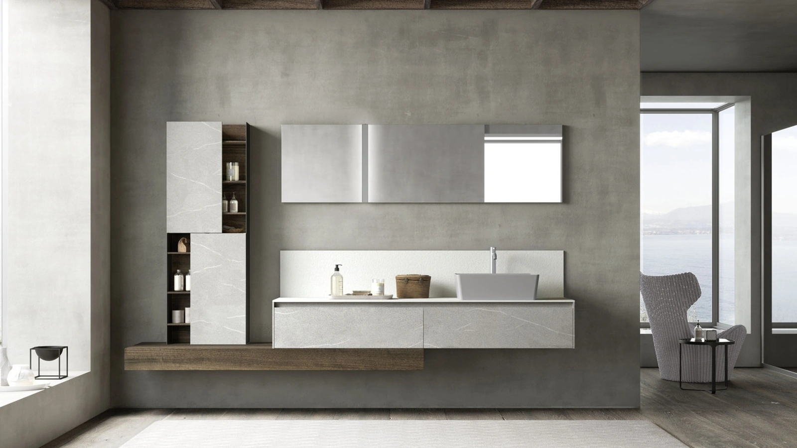 Mobile da Bagno sospeso M2 System 222 in melaminico Pietra Piasentina di Baxar