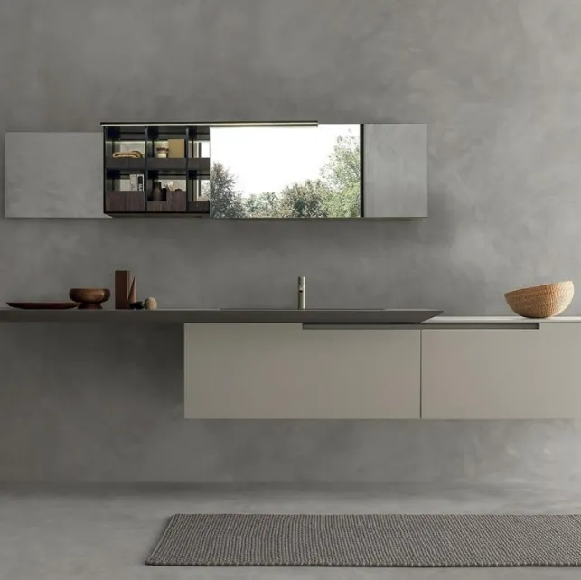 Mobile da Bagno sospeso laccato opaco Beige con top in gres Cross di Modulnova bagni