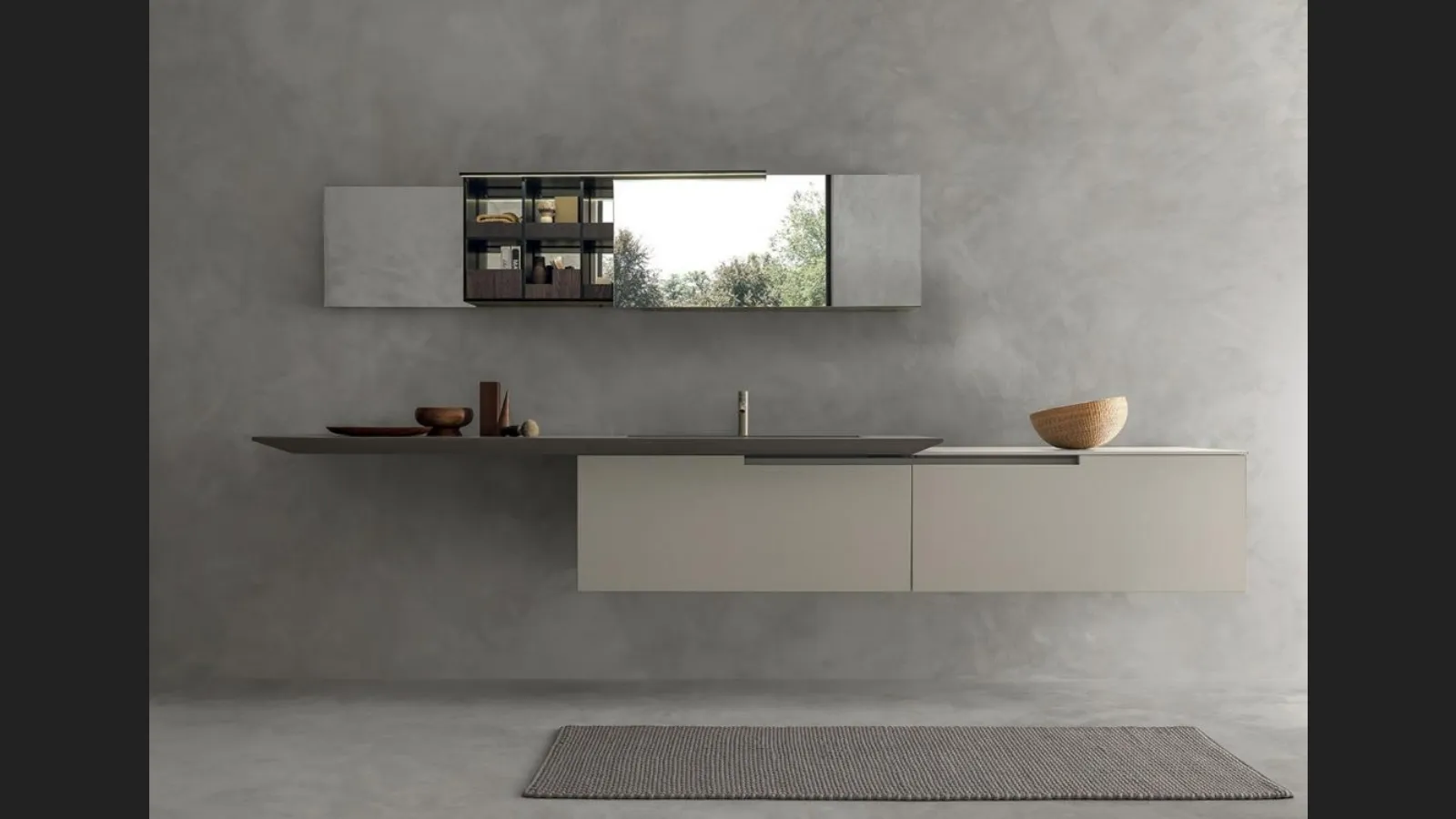 Mobile da Bagno sospeso laccato opaco Beige con top in gres Cross di Modulnova bagni