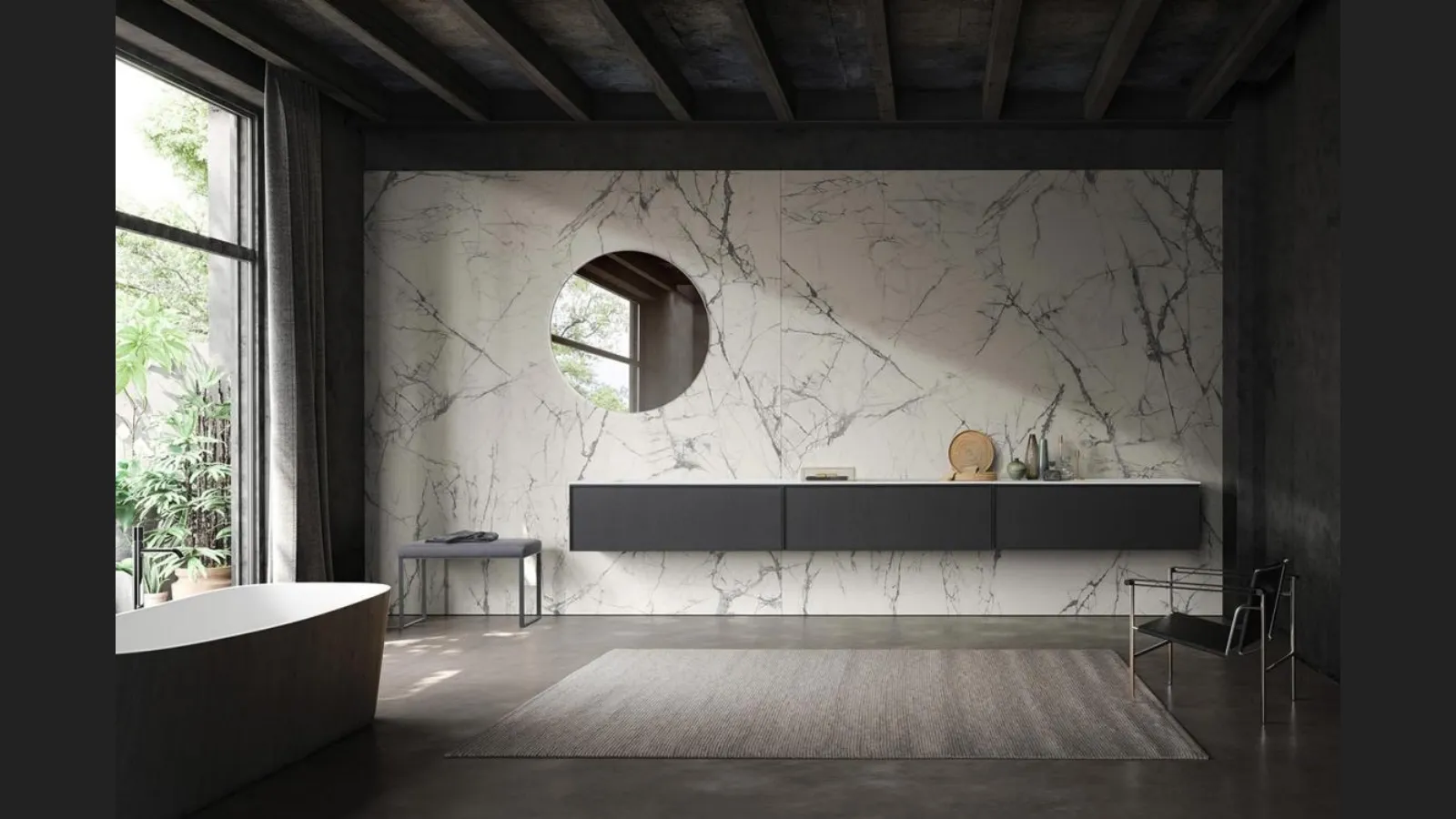 Mobile da Bagno sospeso finitura Rovere caffè Frame 01 di Modulnova bagni