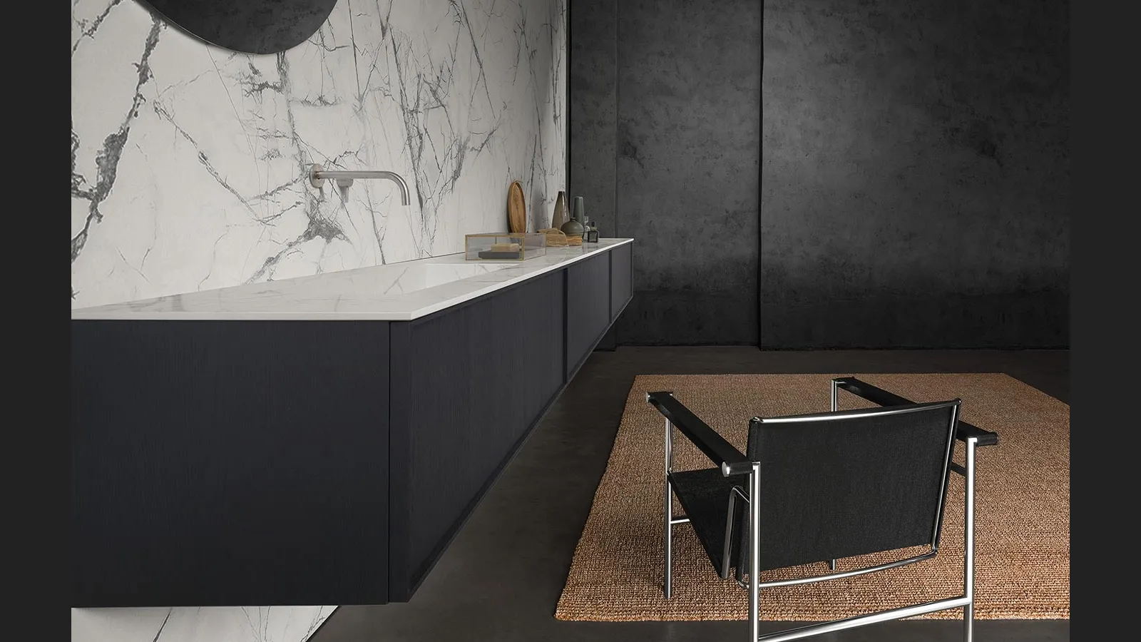 Mobile da Bagno sospeso Frame 01 con top in gres Carrara di Modulnova bagni