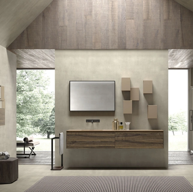 Mobile da Bagno sospeso M2 System 223 in melaminico Noce di Baxar