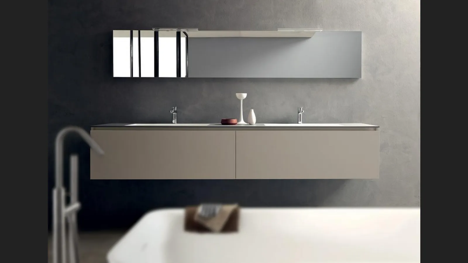 Mobile da Bagno sospeso in laminato Beige Light di Modulnova