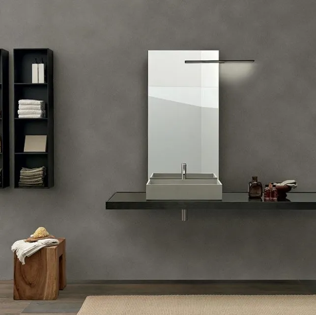 Mobile da Bagno sospeso con piano in vetro Grigio Europa Surf 02 di Modulnova bagni