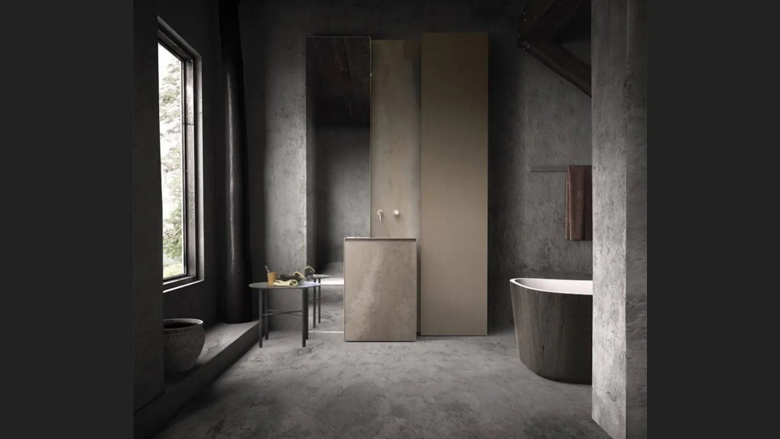 Mobile da Bagno a terra in gres vintage gris con lavabo integrato Skill Grès 02 di Modulnova bagni