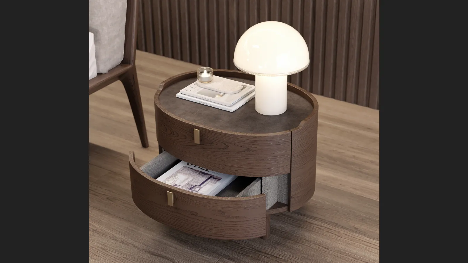 Comodino Kalè Rovere Moka di Olivieri