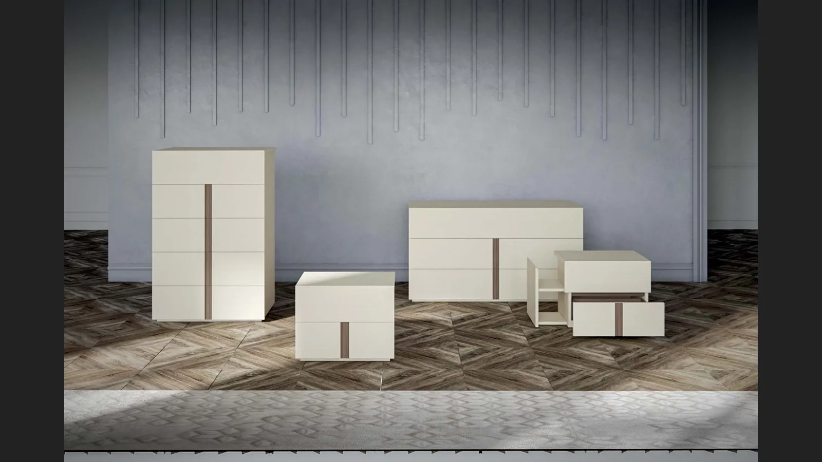 Gruppo Notte Square in laccato opaco con inserto in legno di Veneran