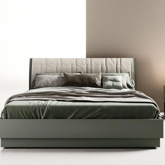 Letto matrimoniale con testiera con cuffia in tessuto Bent di Zalf