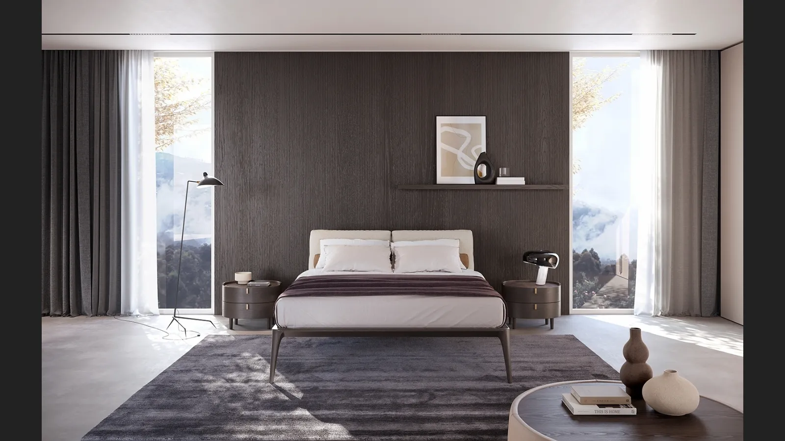 Letto Kalè Rovere Carbon con cuscini imbottiti di Olivieri