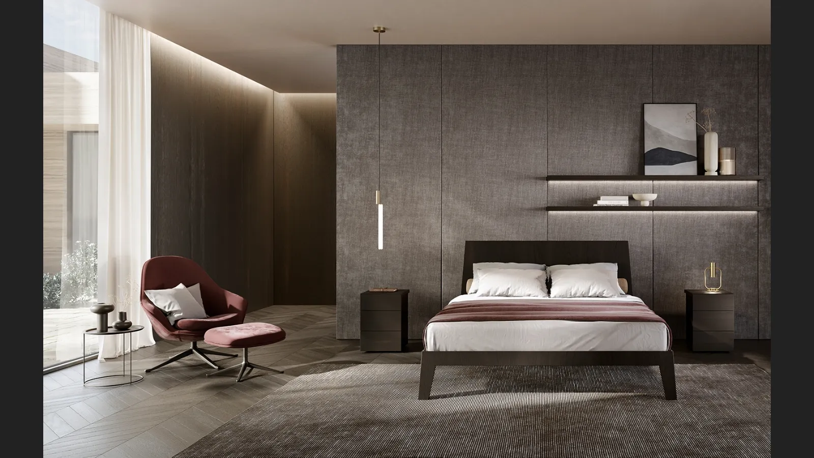 Letto con testiera Leonardo in Rovere Carbon di Olivieri