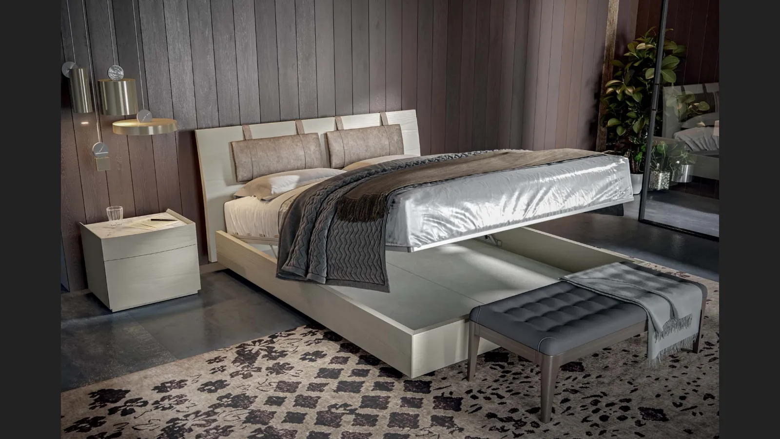 Letto contenitore Movi in frassino laccato corda di Veneran