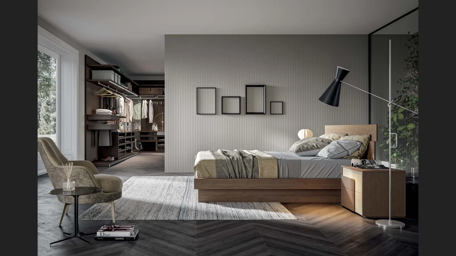 Letto in rovere tobacco con testiera e box contenitore Self di Veneran