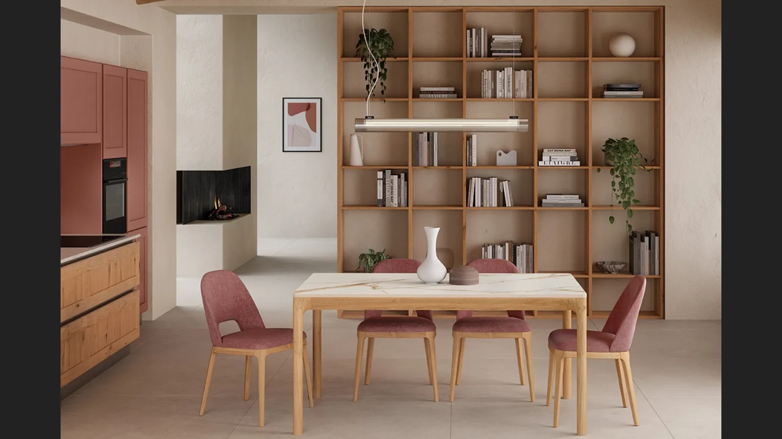Libreria componibile Living 05 in Rovere nodoso di Veneta Cucine