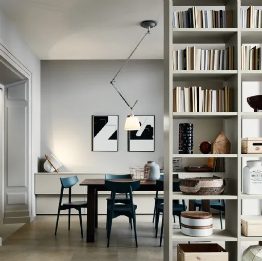 Libreria divisoria Living in laccato opaco Silk Grigio Tortora di Veneta Cucine