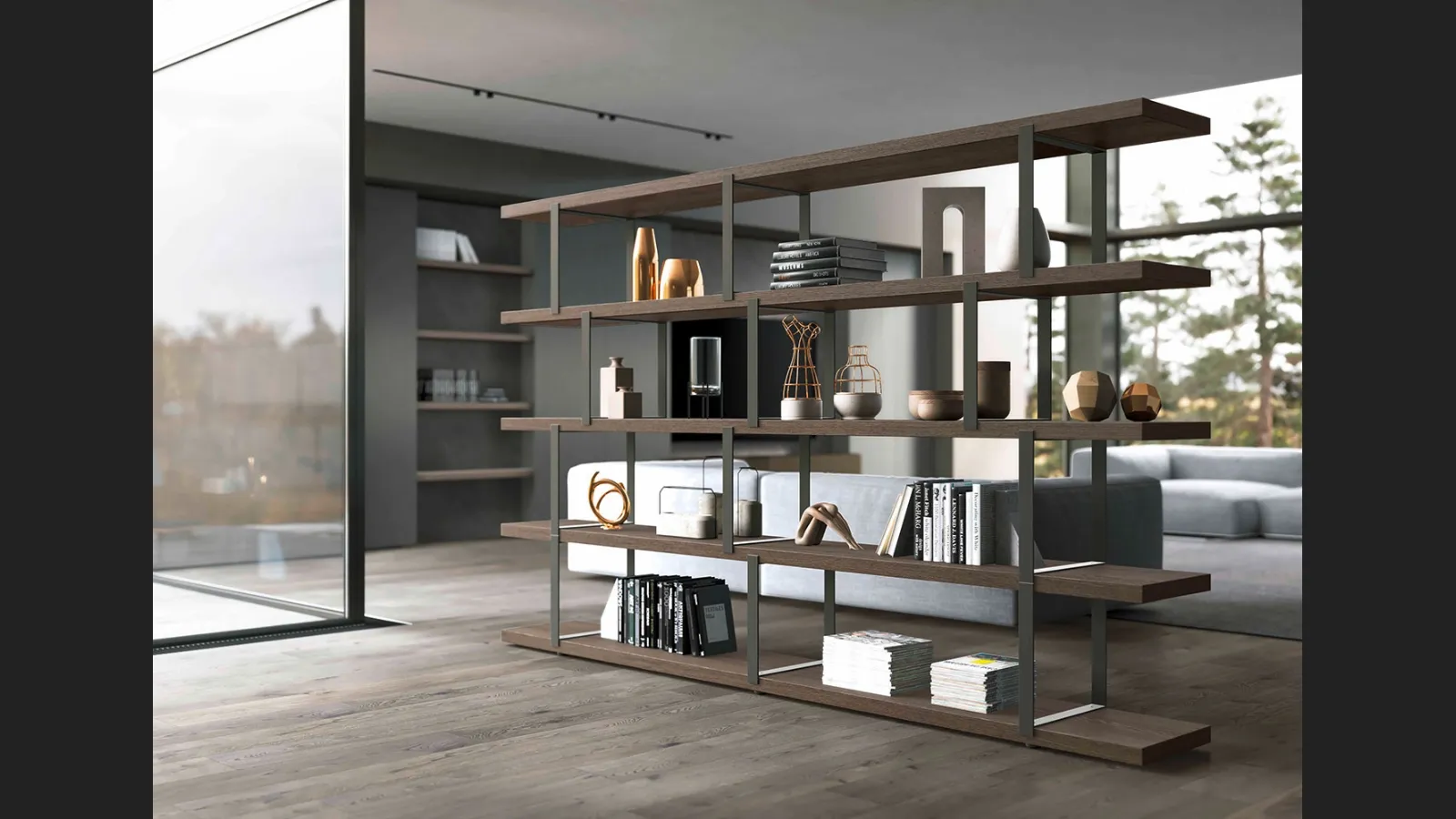 Libreria divisoria New York in Rovere Grigio di Olivieri