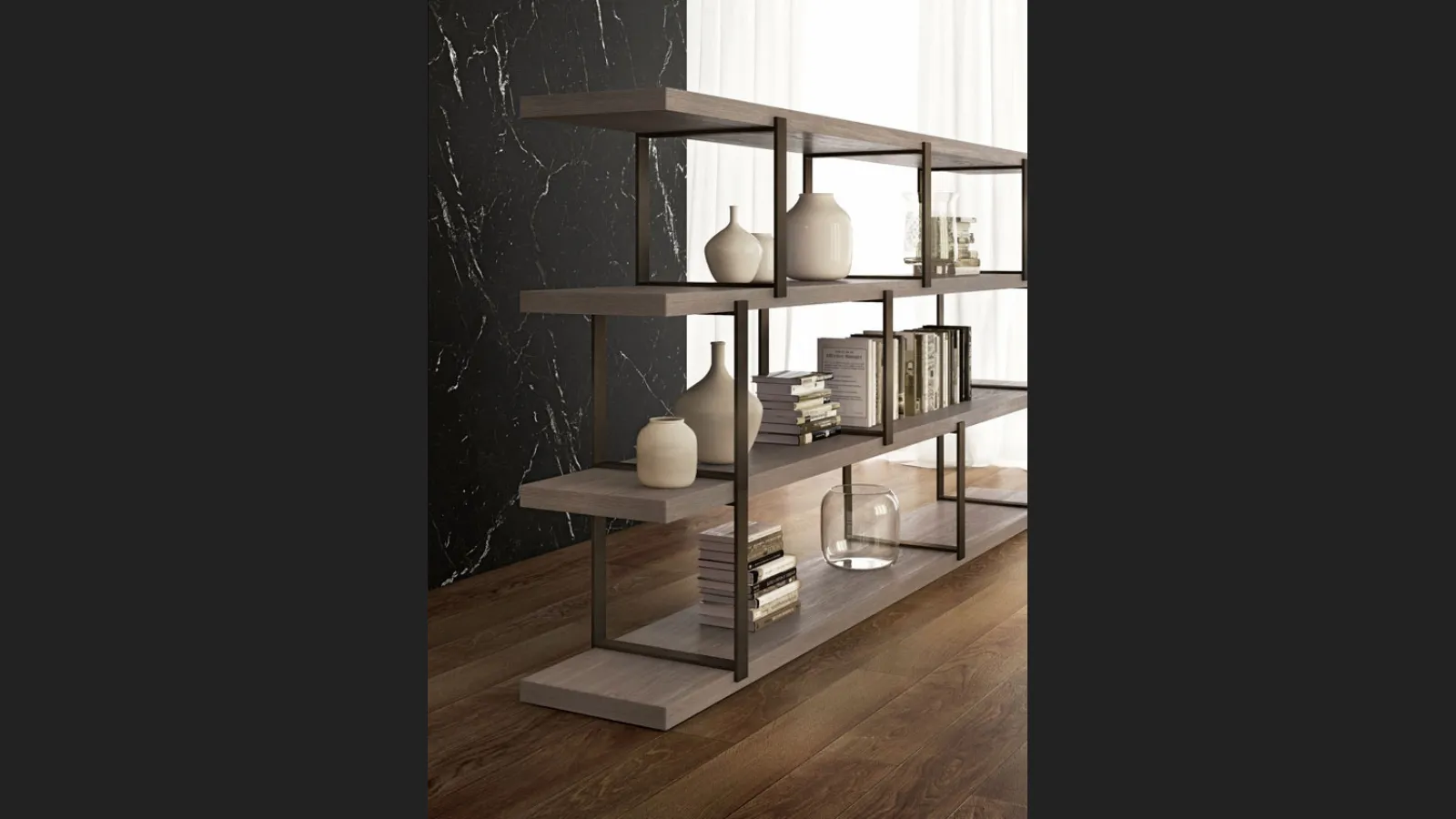 Libreria divisoria New York in Rovere Grigio di Olivieri