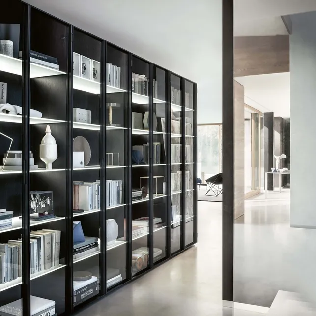 Libreria Selecta Divisoria in legno con ante in vetro di Lema