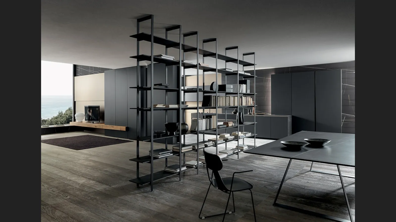 Libreria Unlimited 02 in laccato Nero opaco di Modulnova