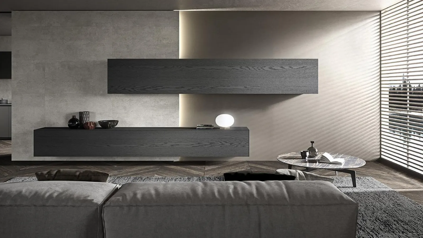 Parete Attrezzata Blade 04 in Rovere Fumo di Modulnova