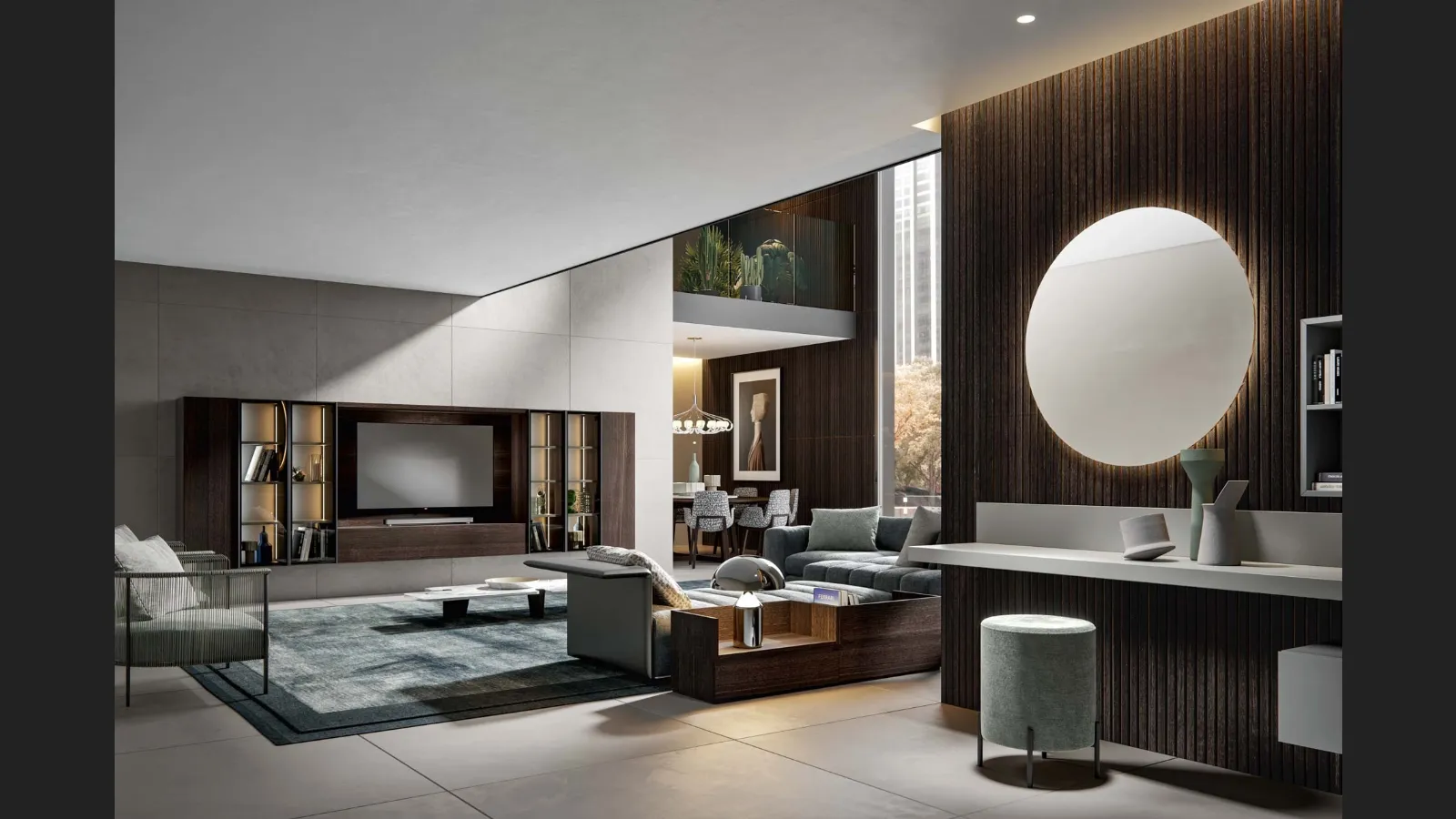 Parete Attrezzata Modulo 02 in Rovere Termocotto con Vetrine di Veneran