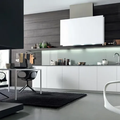 Cucina Design Light Vetro Bianco con top in Rovere Carbone di Modulnova