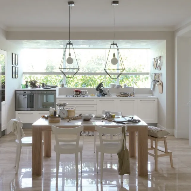 Cucina Moderna ad angolo Dialogo in Rovere Poro Aperto Bianco di Veneta Cucine