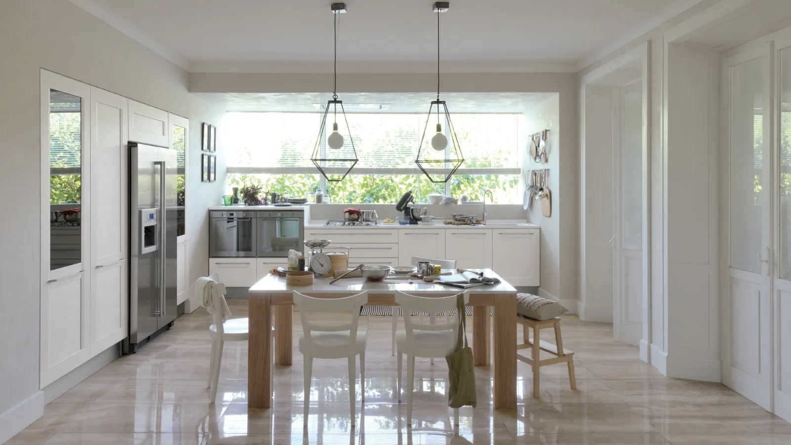 Cucina Moderna ad angolo Dialogo in Rovere Poro Aperto Bianco di Veneta Cucine