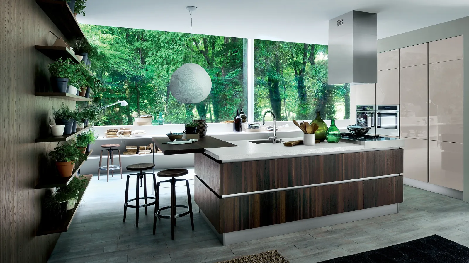 Cucina Moderna Oyster con isola in Rovere Botte di Veneta Cucine