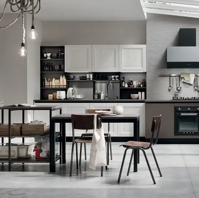 Cucina Moderna Start Time Go con penisola finitura Antracite e Sequoia Bianco di Veneta Cucine