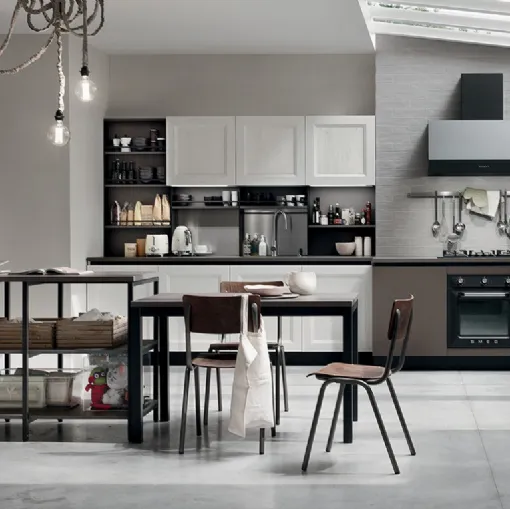 Cucina Moderna Start Time Go con penisola finitura Antracite e Sequoia Bianco di Veneta Cucine
