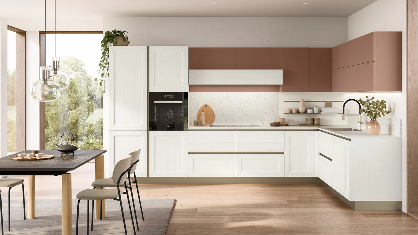 Cucina Moderna Tablet 03 in laccato Sequoia Bianco e Marsala di Veneta Cucine