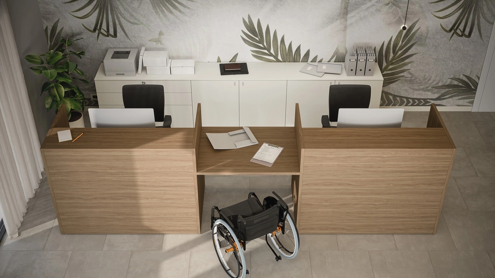 Bancone Reception con due postazioni 07C in melaminico Noce Naturale di Cinquanta3