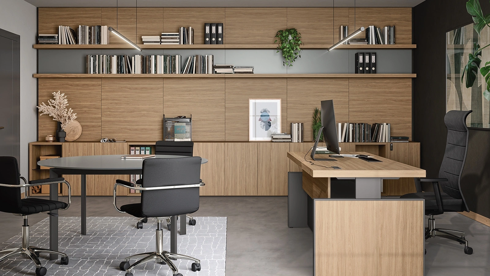 Mobile Ufficio Libreria a muro 01A in melaminico Noce Naturale di Cinquanta3