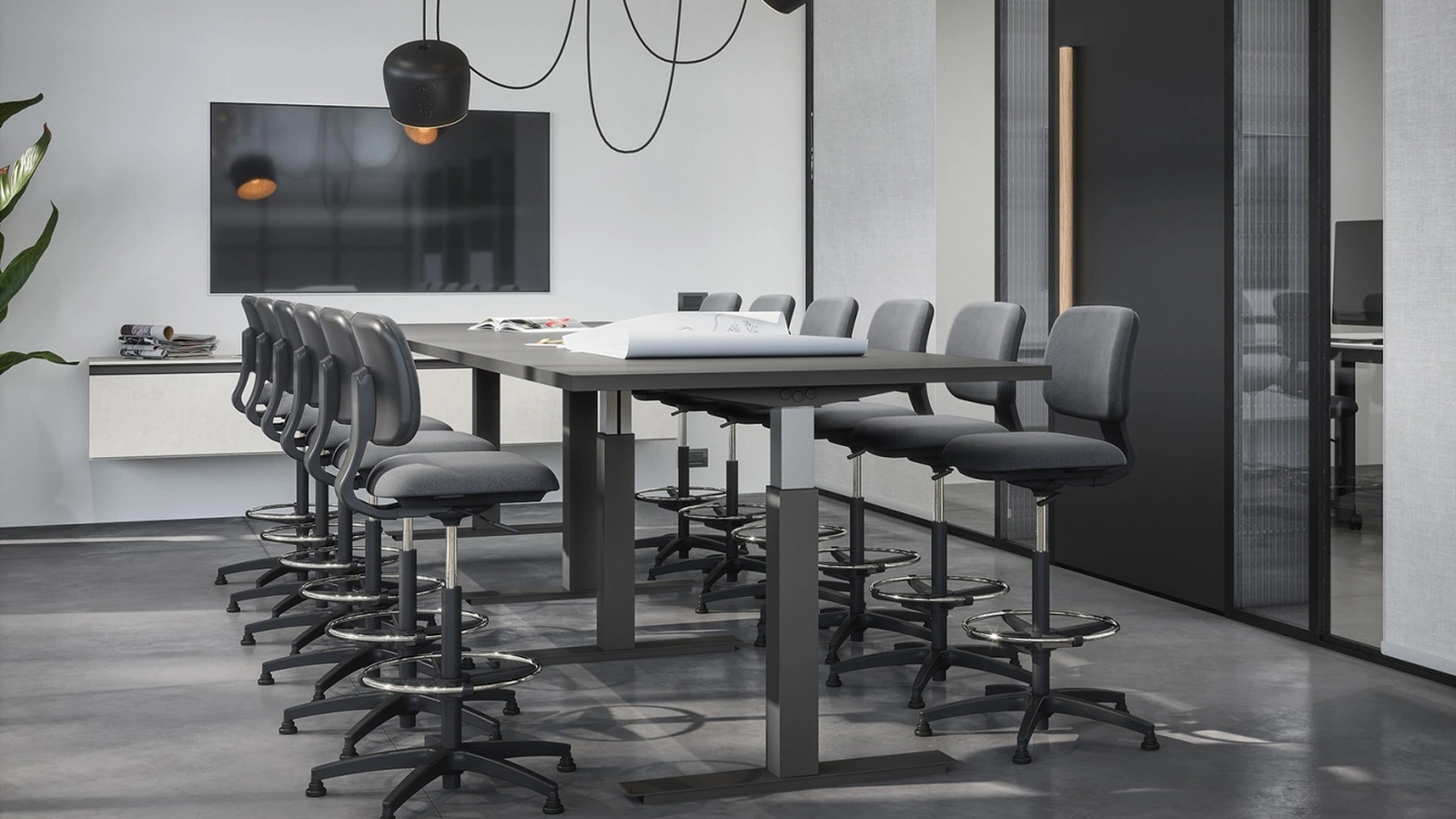 Scrivania Operativa per sala riunione 06B in melaminico con gambe dinamiche di Cinquanta3